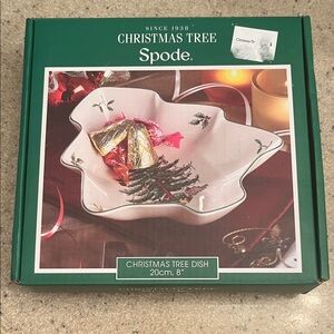 Spode Christmas Tree Shaped Dish with Green and Cream in Original Box